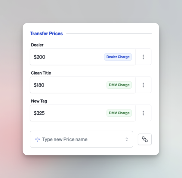 Pricing details showing transfer fees and taxable status