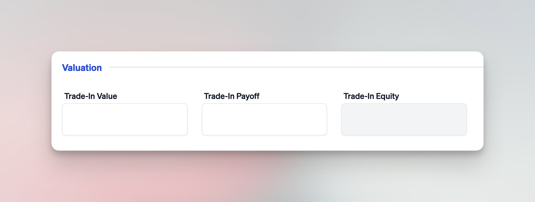 Trade-in tab showing vehicle valuation