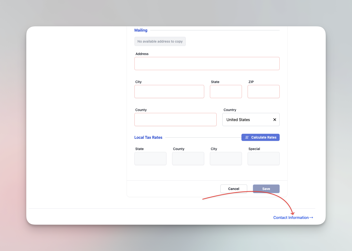 Dealer information page highlighting contact information navigation