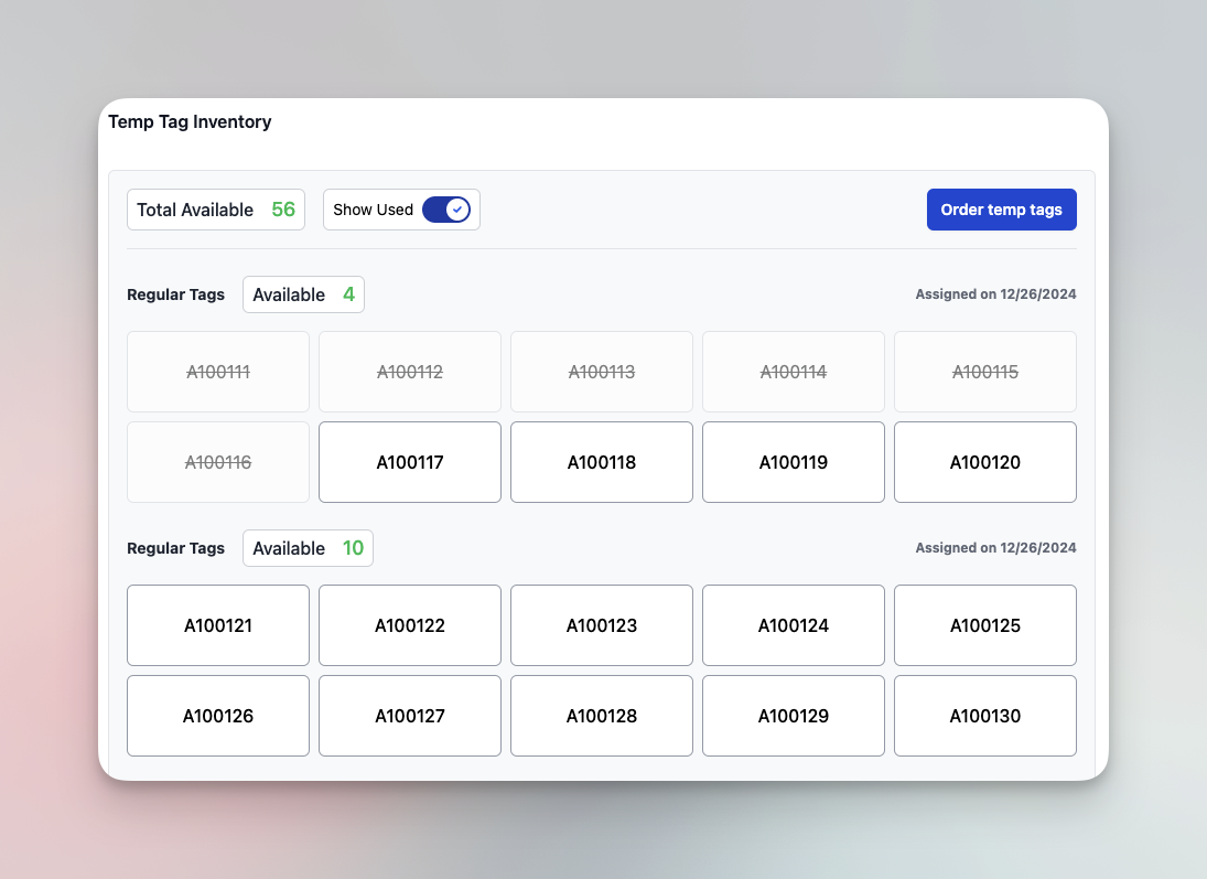 Inventario disponible de chapas temporales
