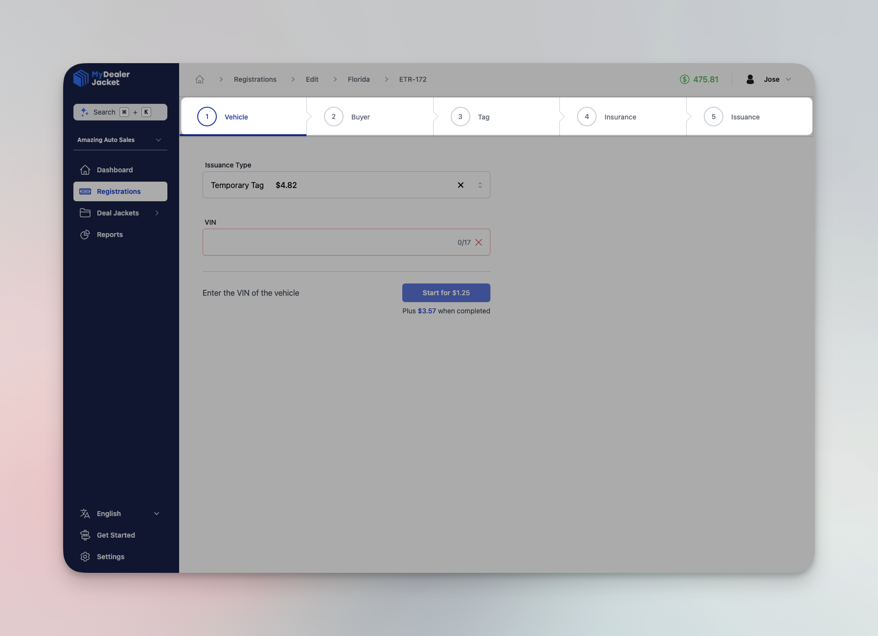 Pestañas de registración para completar