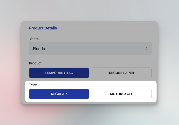 Página de pedido resaltando tipos de chapas temporales