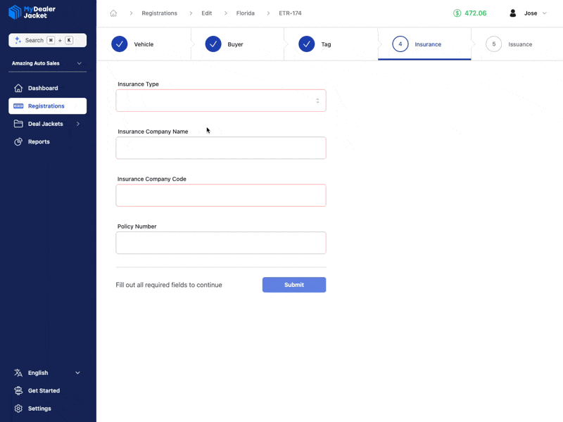 Proporcionando información del seguro