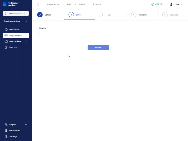 Buscar comprador en una registración